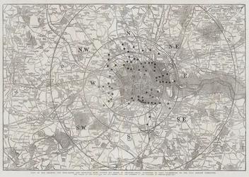 Kopie der Karte, die die Mautstellen und Hauptbalken innerhalb von sechs Meilen von Charing-Cross zeigt, vorgelegt an Lord Palmerston vom Mautreformkomitee